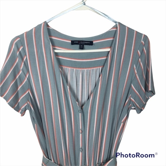 Brandy Melville romper/jumpsuit striped with belt button up Size O/S - Picture 5 of 8